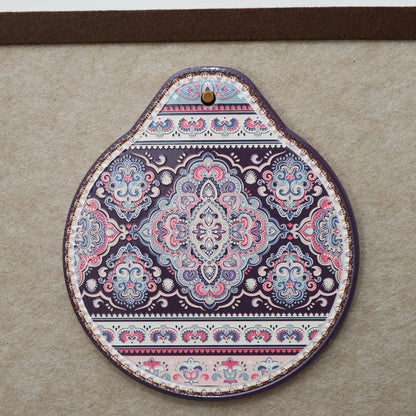 White-pink Set of 4 Embossed Ceramic Paddle Mats - Assorted Bohemian Pattern Heat Resistant Pads