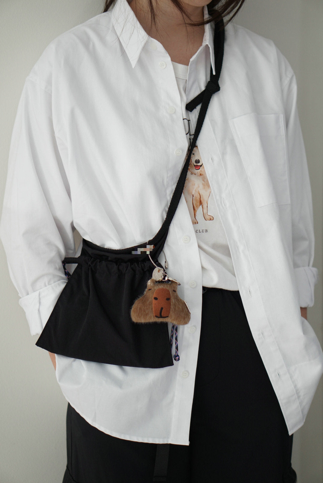 Black 2PCS Cute Lightweight Drawstring Crossbody Phone Bag - Simple Mini Shoulder Pouch (21x22cm) - Image 3