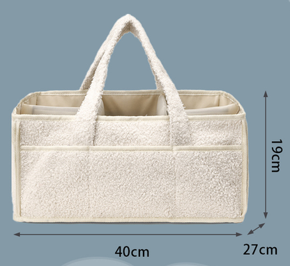 White Large Plush Nappy Caddy Organizer - Portable Diaper Storage Bin & Nursery Tote Bag - Image 3