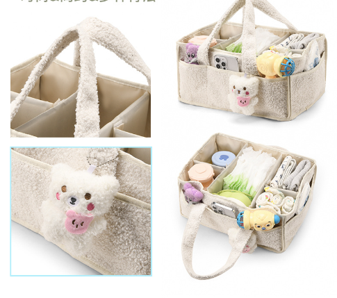 Black Large Plush Nappy Caddy Organizer - Portable Diaper Storage Bin & Nursery Tote Bag - Image 2