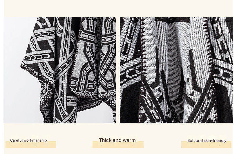 Red Bohemian Ethnic Print Blanket Poncho - Warm Windproof Oversized Shawl Wrap (130x150cm) - Image 3