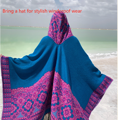 Diamond Blue Soft Faux Cashmere Poncho Cape - Oversized Winter Shawl Wrap (130x150cm) - Image 3