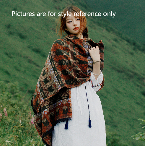 Blue-grey Extra Large Ethnic Print Faux Lambswool Shawl - Cozy Winter Wrap Scarf (70x211cm) - Image 2