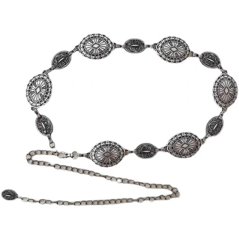 Large & Small Piece Waist Chain-Silver Set of 4 Bohemian Ethnic Style Metal Waist Chains - Versatile Fashion Belts for Dresses & Shirts - Image 2