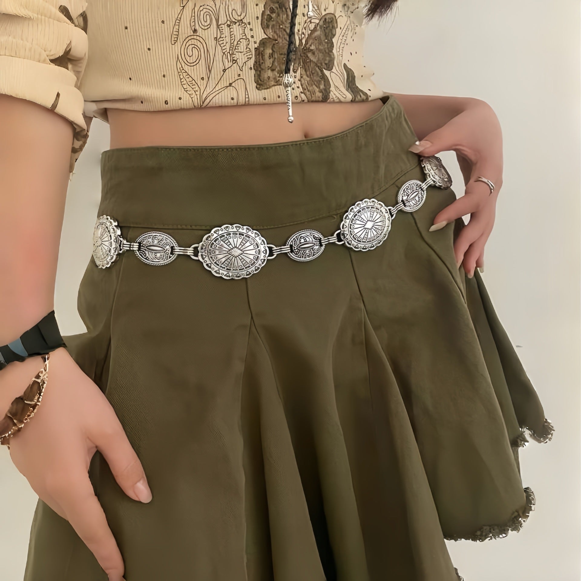 Large & Small Piece Waist Chain-Silver Set of 4 Bohemian Ethnic Style Metal Waist Chains - Versatile Fashion Belts for Dresses & Shirts - Image 3