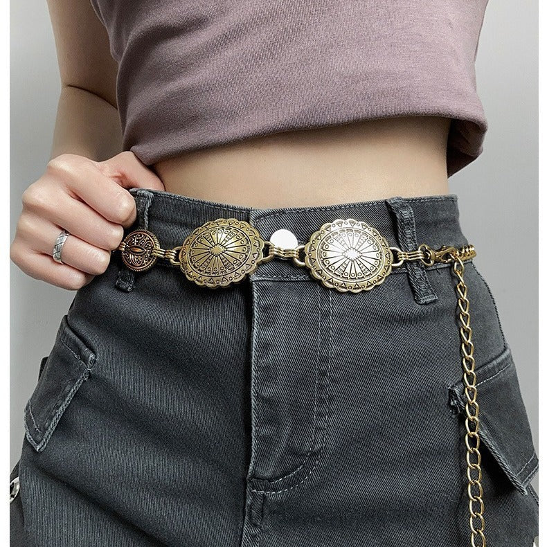 Large & Small Piece Waist Chain-Silver Set of 4 Bohemian Ethnic Style Metal Waist Chains - Versatile Fashion Belts for Dresses & Shirts - Image 2