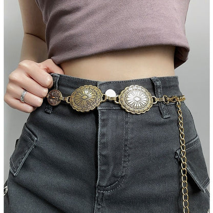 Large & Small Piece Waist Chain-Silver Set of 4 Bohemian Ethnic Style Metal Waist Chains - Versatile Fashion Belts for Dresses & Shirts - Image 2