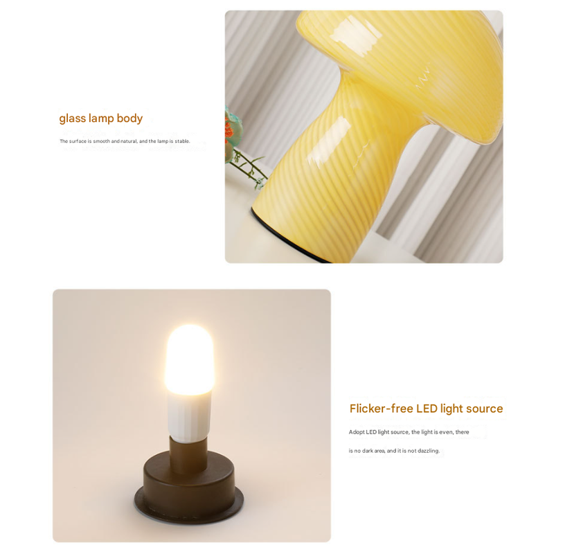 Stripe-Pure Grey-white Retro Swirl Glass Mushroom Table Lamp - LED Bedside Night Light  - Image 5
