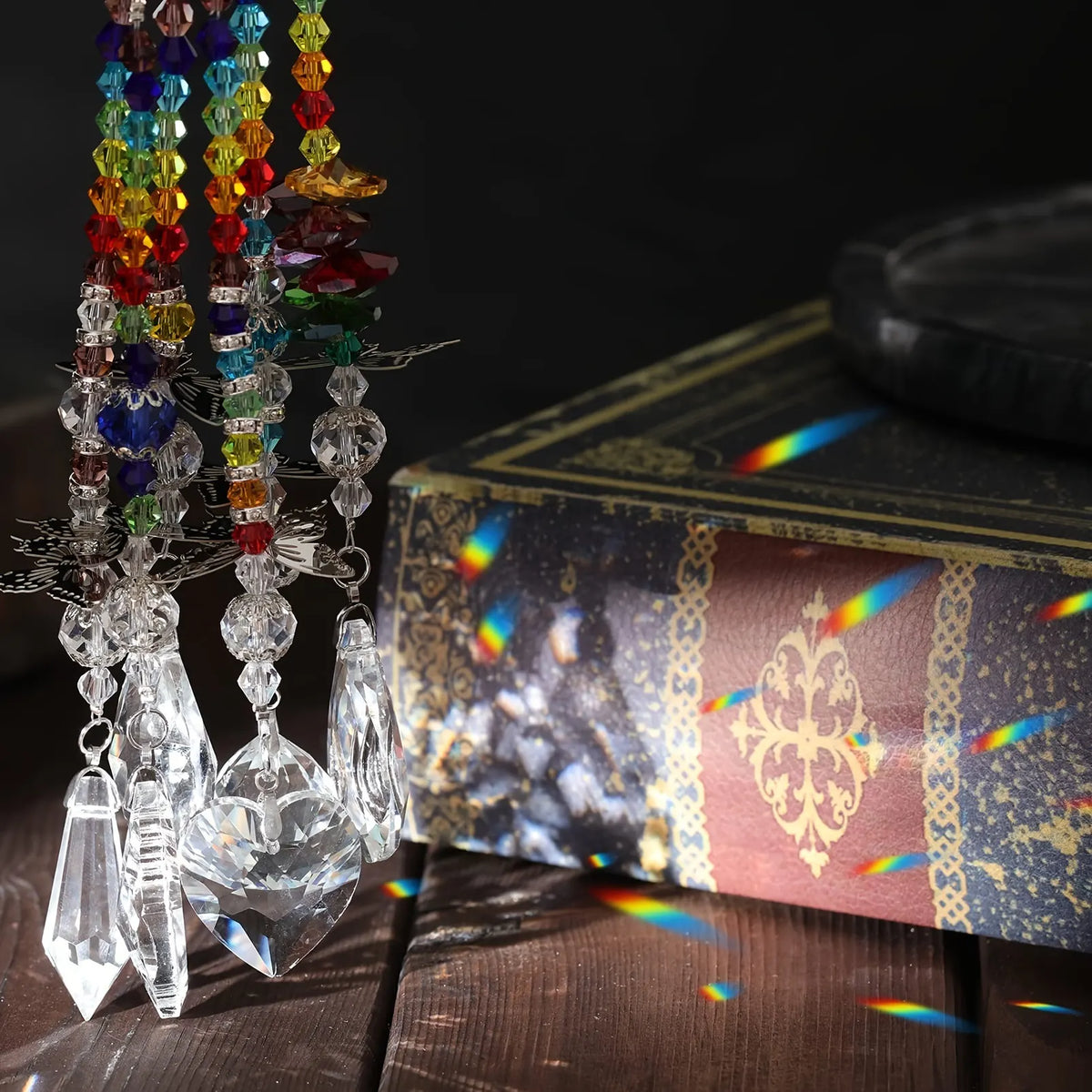 Set of 6 Crystal Suncatcher Hanging Ornaments - Butterfly Star Moon Prism Window Decor - Image 3
