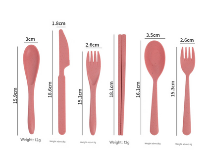 Pink Durable Eco-Friendly Wheat Straw Dinnerware Set - 24 Pieces with Plates, Bowls, Cups & Cutlery - Image 2