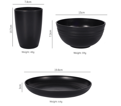 Stylish Dark Grey Wheat Straw Dinnerware Set - 24 Pieces Including Plates, Bowls & Cups - Image 2