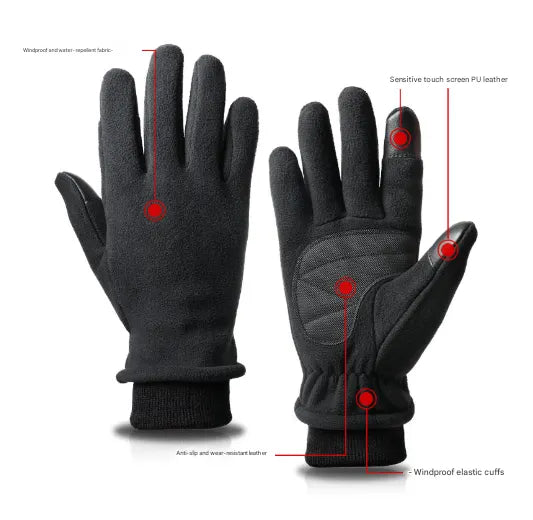 XL Red Warm Windproof Touchscreen Gloves - Anti-Slip Grip for Winter Cycling & Outdoor Sports - Image 2