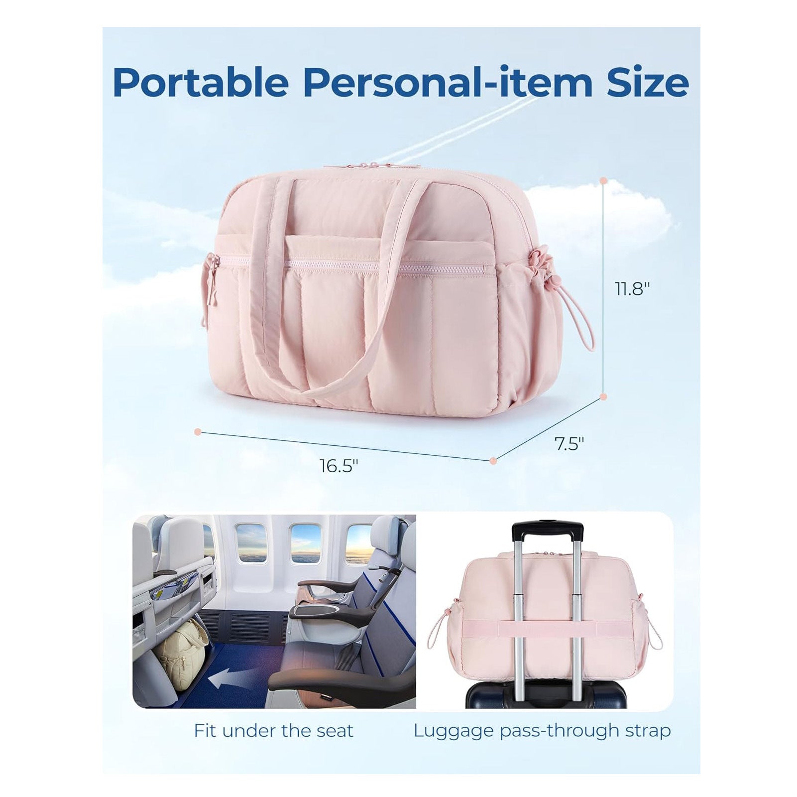 Pink Large Capacity Quilted Travel Tote Bag - Waterproof Gym Duffel with Wet Pocket (42x19x30cm) - Image 2