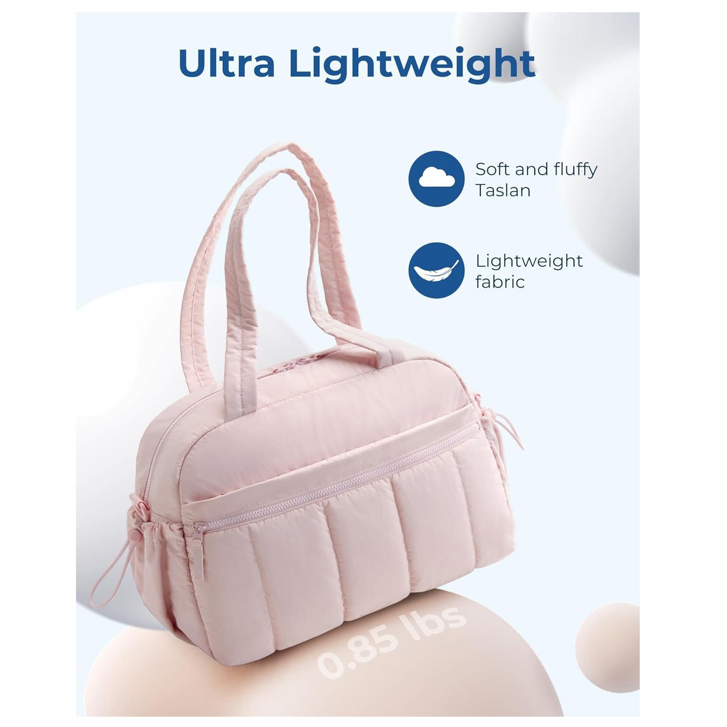 White Large Capacity Quilted Travel Tote Bag - Waterproof Gym Duffel with Wet Pocket (42x19x30cm) - Image 5