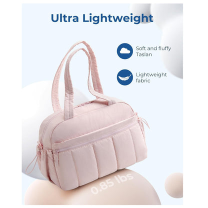 White Large Capacity Quilted Travel Tote Bag - Waterproof Gym Duffel with Wet Pocket (42x19x30cm) - Image 5