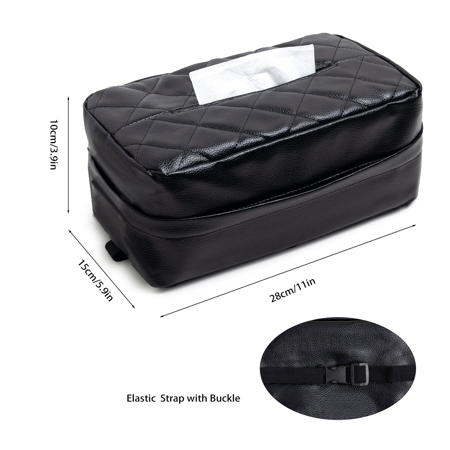 White Universal Leather Car Tissue Box Holder - Visor, Armrest & Seat Back Mount - Image 3