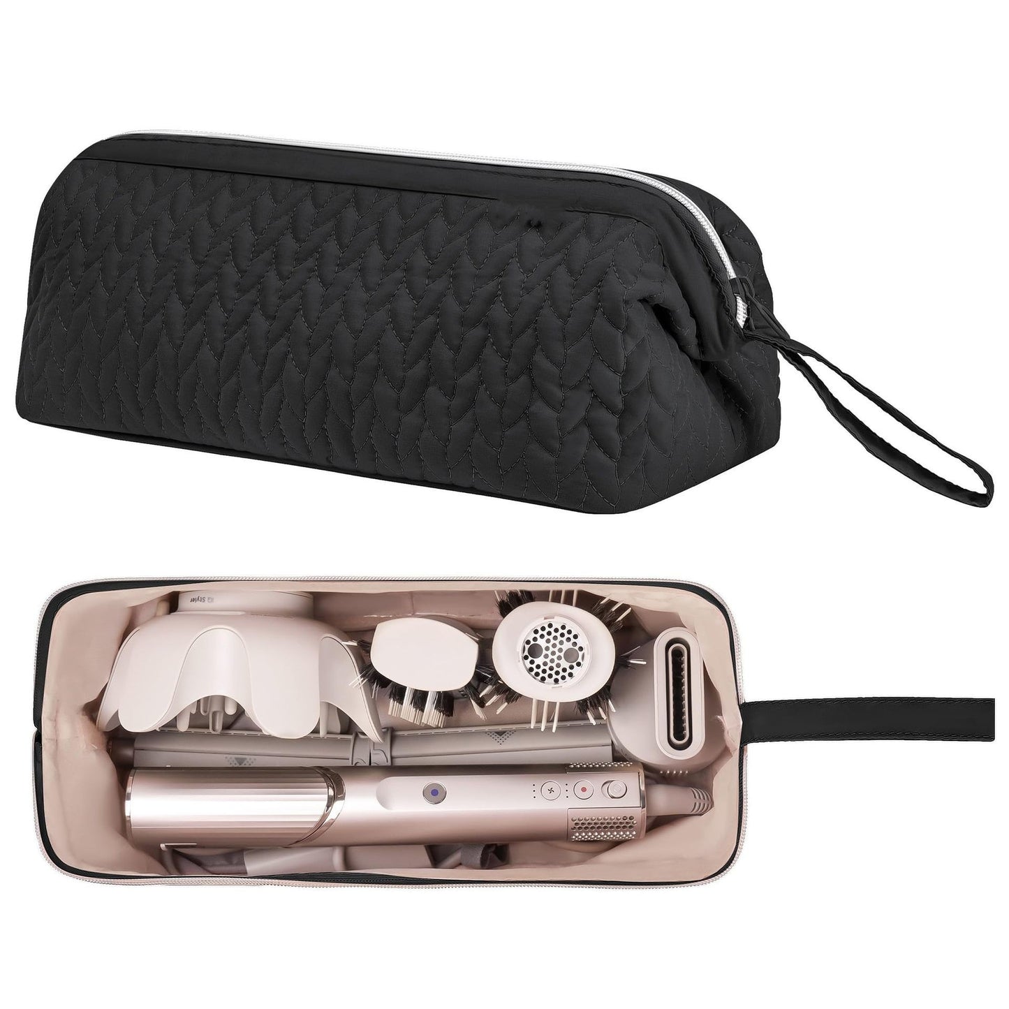 Black Hair Styler Travel Case - Protective Storage Organizer Bag for Dryer, Curling Iron & Accessories