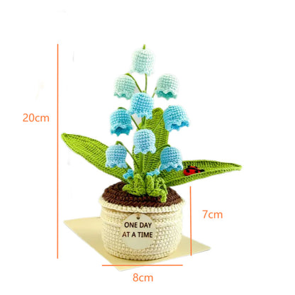 Pink Handmade Crochet Lily of the Valley Potted Plant - Gradient Blue Flower Decor Gift - Image 2