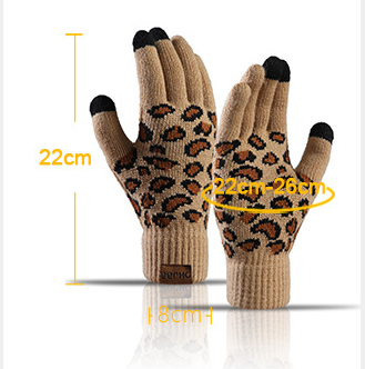 Grey Women's Leopard Print Winter Warm Knit Set - 3 Piece Fleece Lined Hat, Scarf & Gloves - Image 4