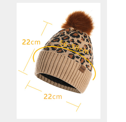Beige Women's Leopard Print Winter Warm Knit Set - 3 Piece Fleece Lined Hat, Scarf & Gloves - Image 3