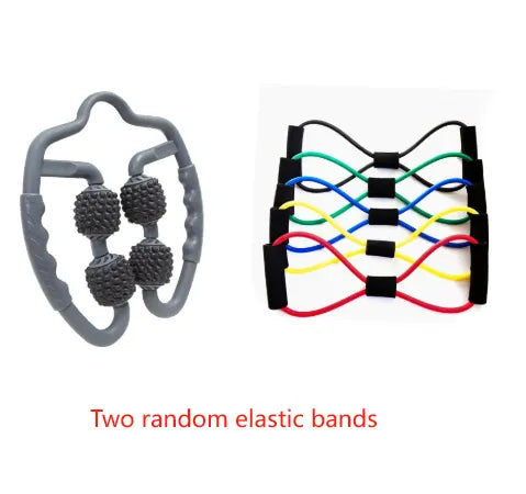 Grey Set of 2 Foam Roller Ring Leg Massagers with 2 Resistance Bands - Muscle Relief Kit