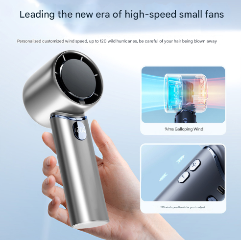 Grey Mini Bladeless Handheld Fan - USB Rechargeable, Quiet Portable Desk Fan - Image 4