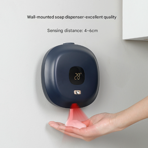 Dark Blue Wall-Mounted No-Drill Automatic Foam Soap Dispenser - Infrared Sensor for Bathroom, 145x145x48mm - Image 3