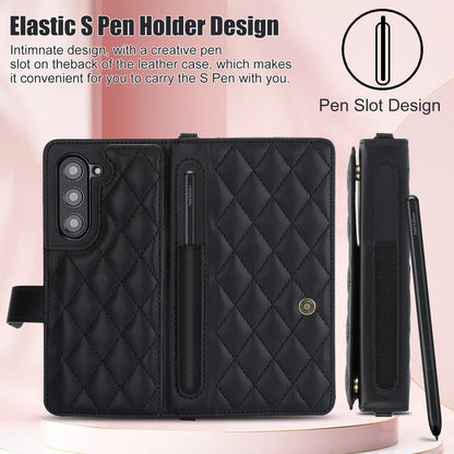 Galaxy Z Fold6 Multi-Functional Leather Wallet Case for Samsung Z Fold Series - Crossbody with Pen Slot, Quilted Design Pen Not Included - Image 7