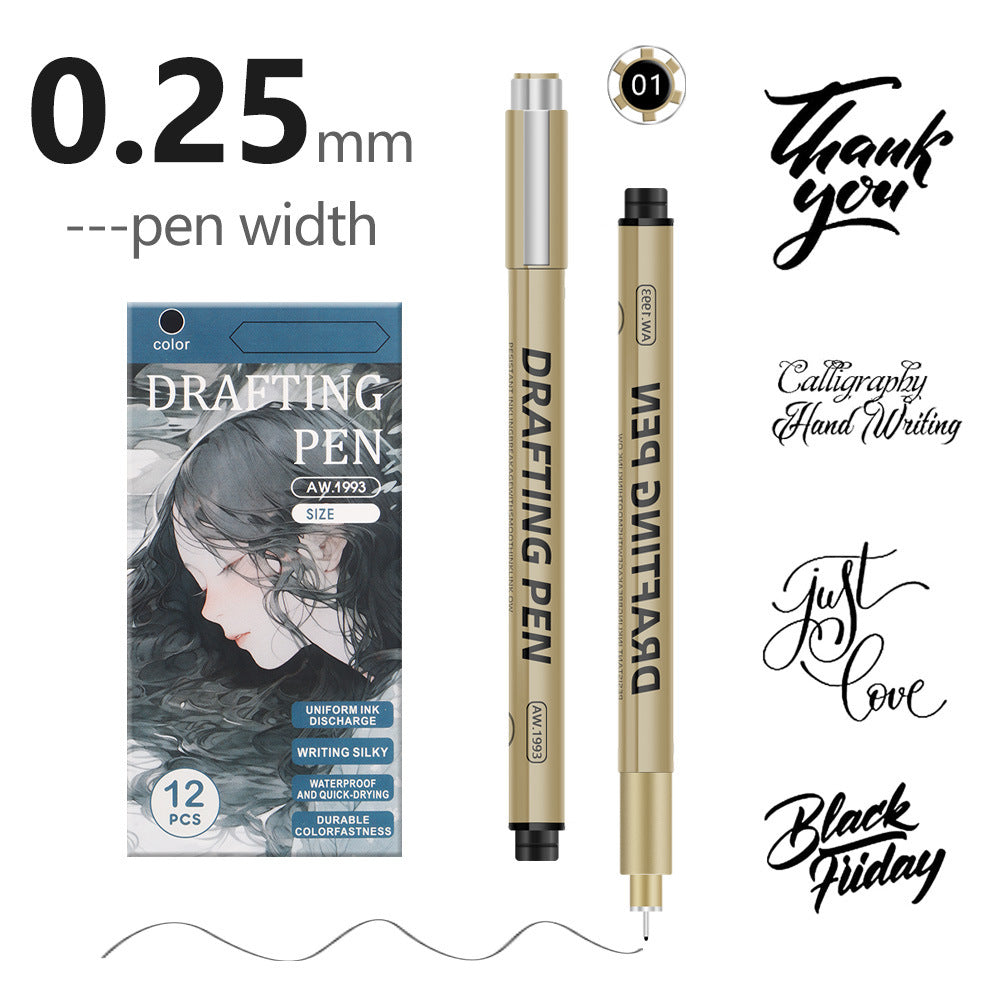 0.25mm 24-Piece Precision Drawing Pen Set - Waterproof Anime Sketching Pens for Students, Assorted Tips
