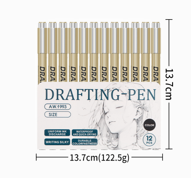 0.4mm 12-Piece Precision Drawing Pen Set - Waterproof Anime Sketching Pens for Students, Assorted Tips - Image 3
