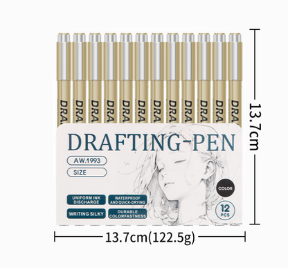 0.4mm 12-Piece Precision Drawing Pen Set - Waterproof Anime Sketching Pens for Students, Assorted Tips - Image 3