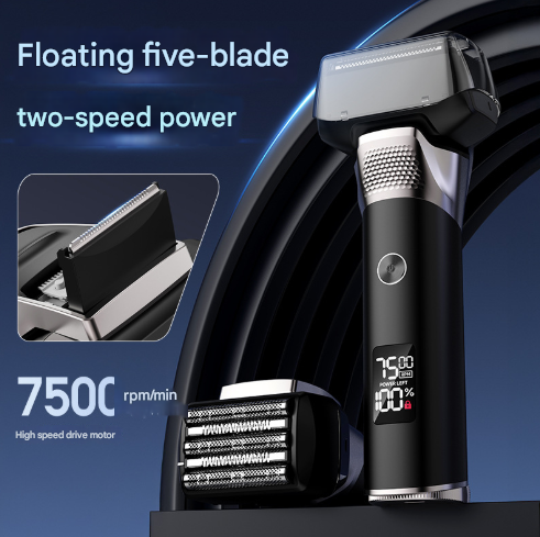 Black Reciprocating 5-Blade Beard Trimmer - Waterproof Electric Razor for Full-Body Use - Image 3