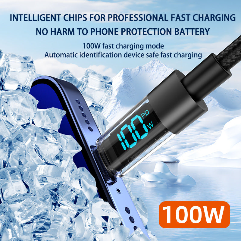 1 Meter USB To Type-C 4-Piece Set 1m 100W Super Fast Charge Transparent Aluminum Shell Digital Display Data Cable - USB Type-C Fast Charge Cable - Image 2