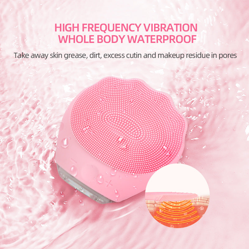 Pink Electric Silicone Facial Cleanser - All-Around Vibration Massage Face Cleaning Device - Image 3