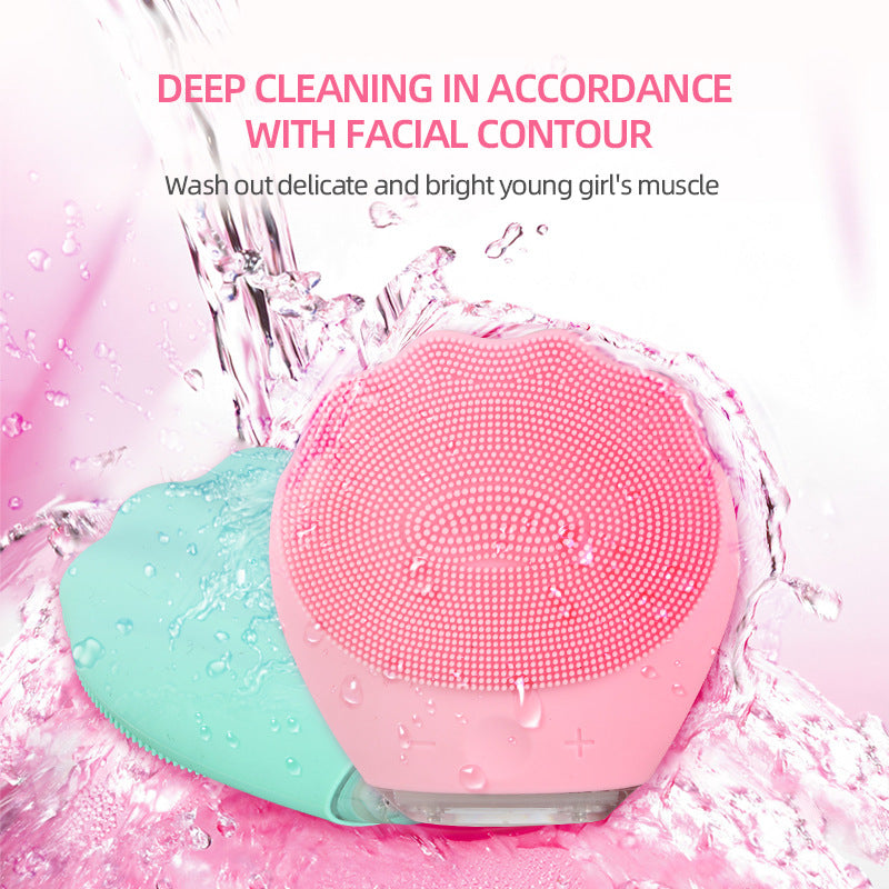 Green Electric Silicone Facial Cleanser - All-Around Vibration Massage Face Cleaning Device - Image 2