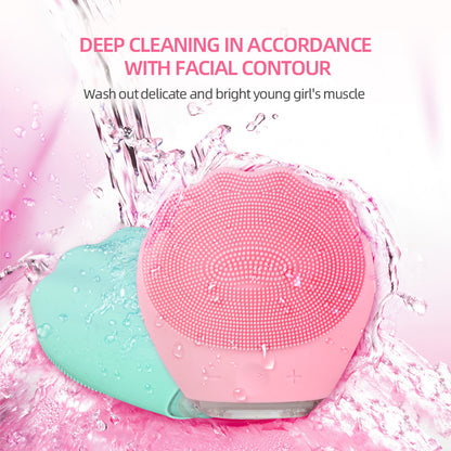 Green Electric Silicone Facial Cleanser - All-Around Vibration Massage Face Cleaning Device - Image 2