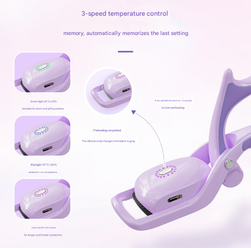 Purple USB Rechargeable Electric Heated Eyelash Curler - Lash Lift and Extension Tool - Image 2