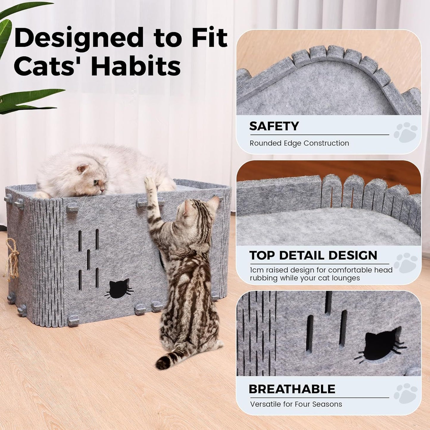 Felt Cat House - Detachable Foldable Breathable Pet Bed for Cats and Small Dogs, 45x35x35cm - Image 2