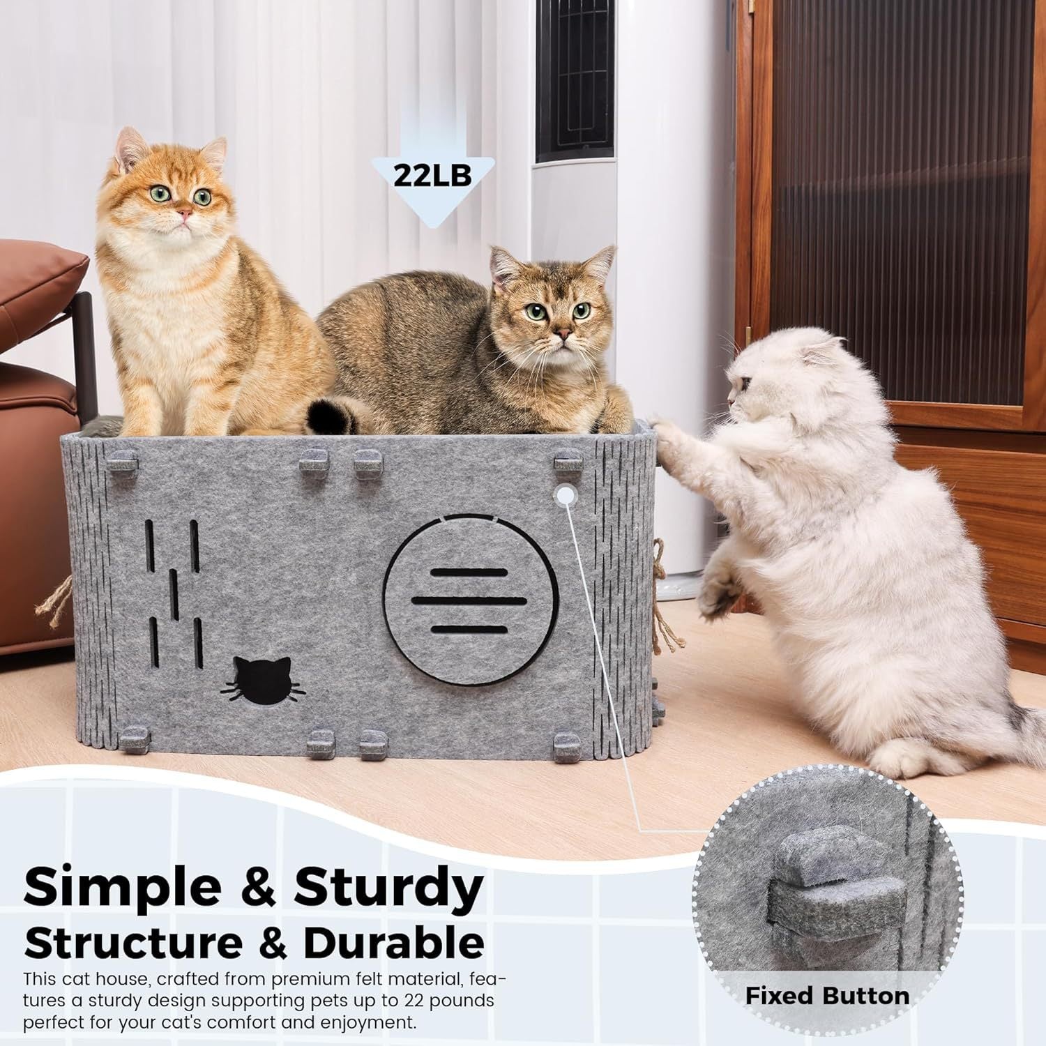 Felt Cat House - Detachable Foldable Breathable Pet Bed for Cats and Small Dogs, 45x35x35cm - Image 3