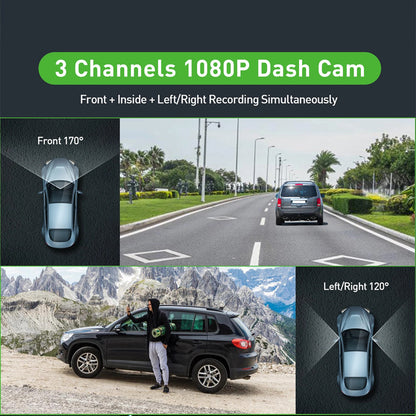 3-Inch HD 1080P Dash Cam - Front, Rear, and Left Recording, 19x12x8cm - Image 2
