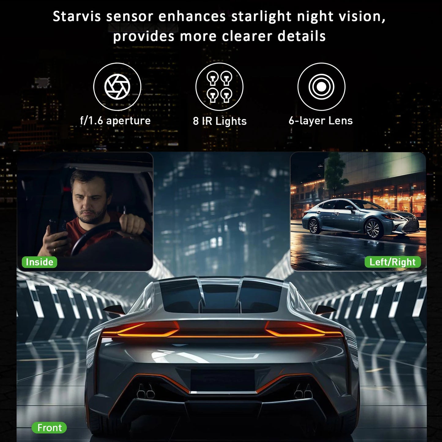 3-Inch HD 1080P Dash Cam - Front, Rear, and Left Recording, 19x12x8cm - Image 4
