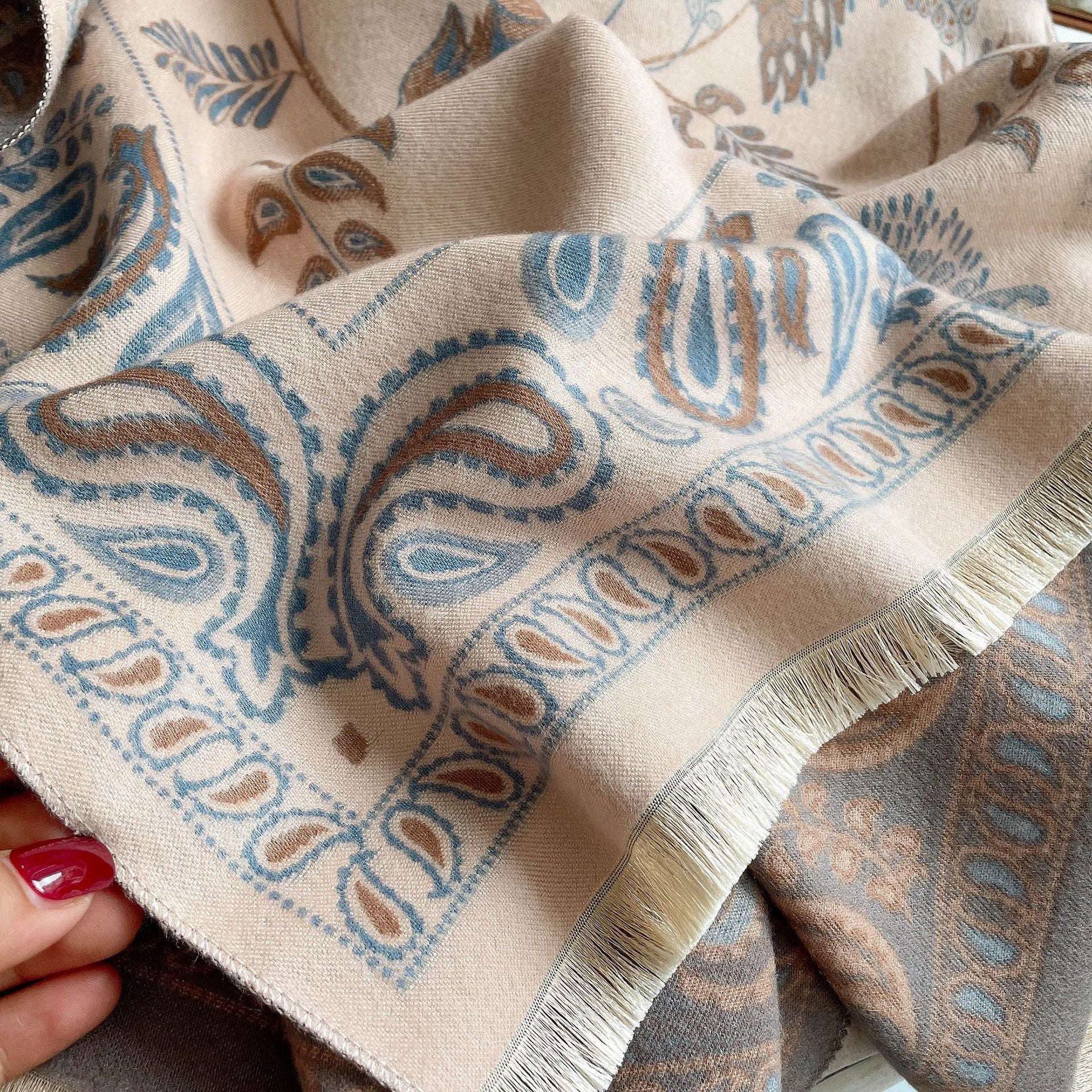 Faux Cashmere Sun Protection Shawl - Summer AC Room Dual-Use Decorative Scarf - Image 2