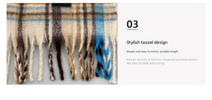 Red-yellow Plaid Color-Block Women's Scarf - Autumn/Winter Thick Warm Neck Wrap with Tassels - Image 4