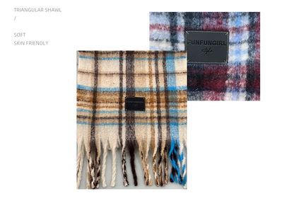 Red-blue Plaid Color-Block Women's Scarf - Autumn/Winter Thick Warm Neck Wrap with Tassels - Image 2