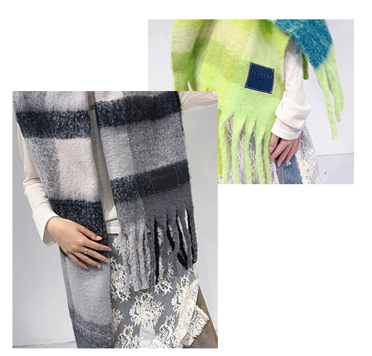 Black-grey Classic Plaid Faux Cashmere Winter Scarf - Warm and Stylish 50 x 180 cm Design - Image 2