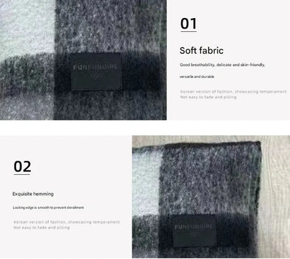 Black-grey Classic Plaid Faux Cashmere Winter Scarf - Warm and Stylish 50 x 180 cm Design - Image 3