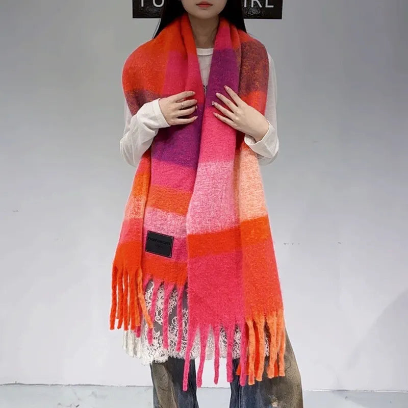 Orange-red Classic Plaid Faux Cashmere Winter Scarf - Warm and Stylish 50 x 180 cm Design