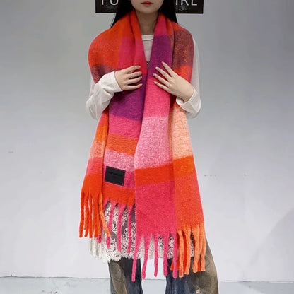 Orange-red Classic Plaid Faux Cashmere Winter Scarf - Warm and Stylish 50 x 180 cm Design