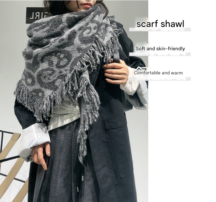 Brown Luxurious Fringe Wool and Lambswool Scarf for Women - Thick Warm 60 x 170 cm Shawl - Image 2
