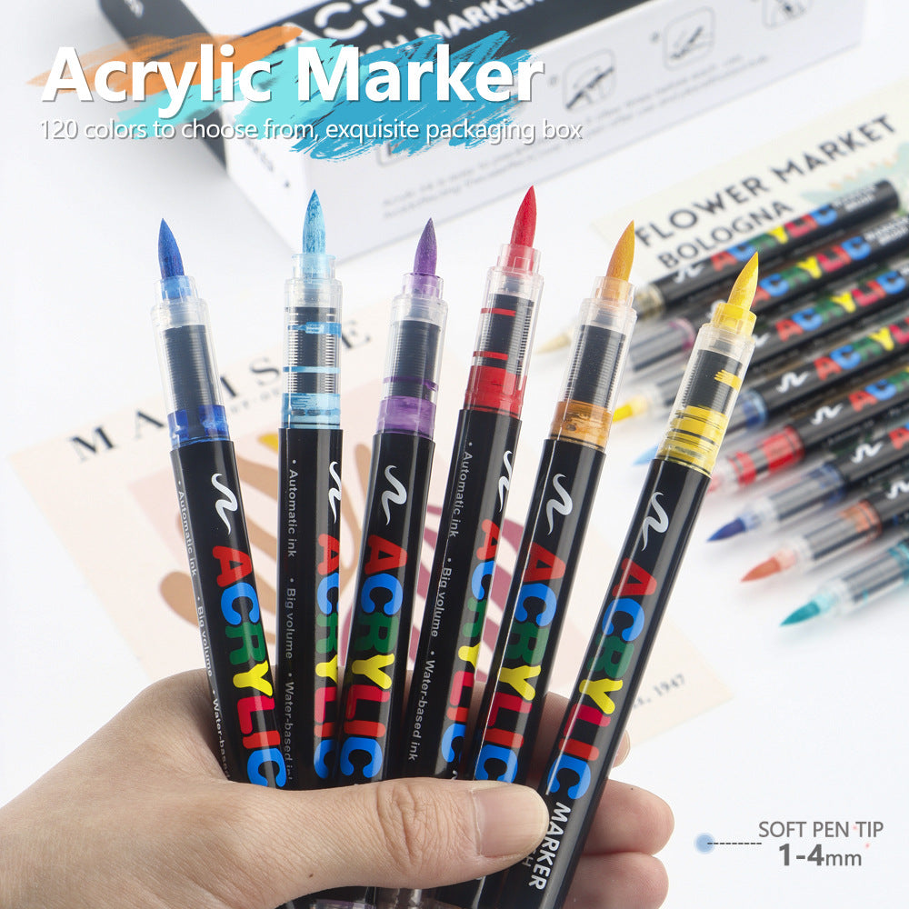 36 Colour Set Vibrant Cyan Acrylic Marker with Soft Brush Tip - 13.8 cm Professional Art Pen - Image 3